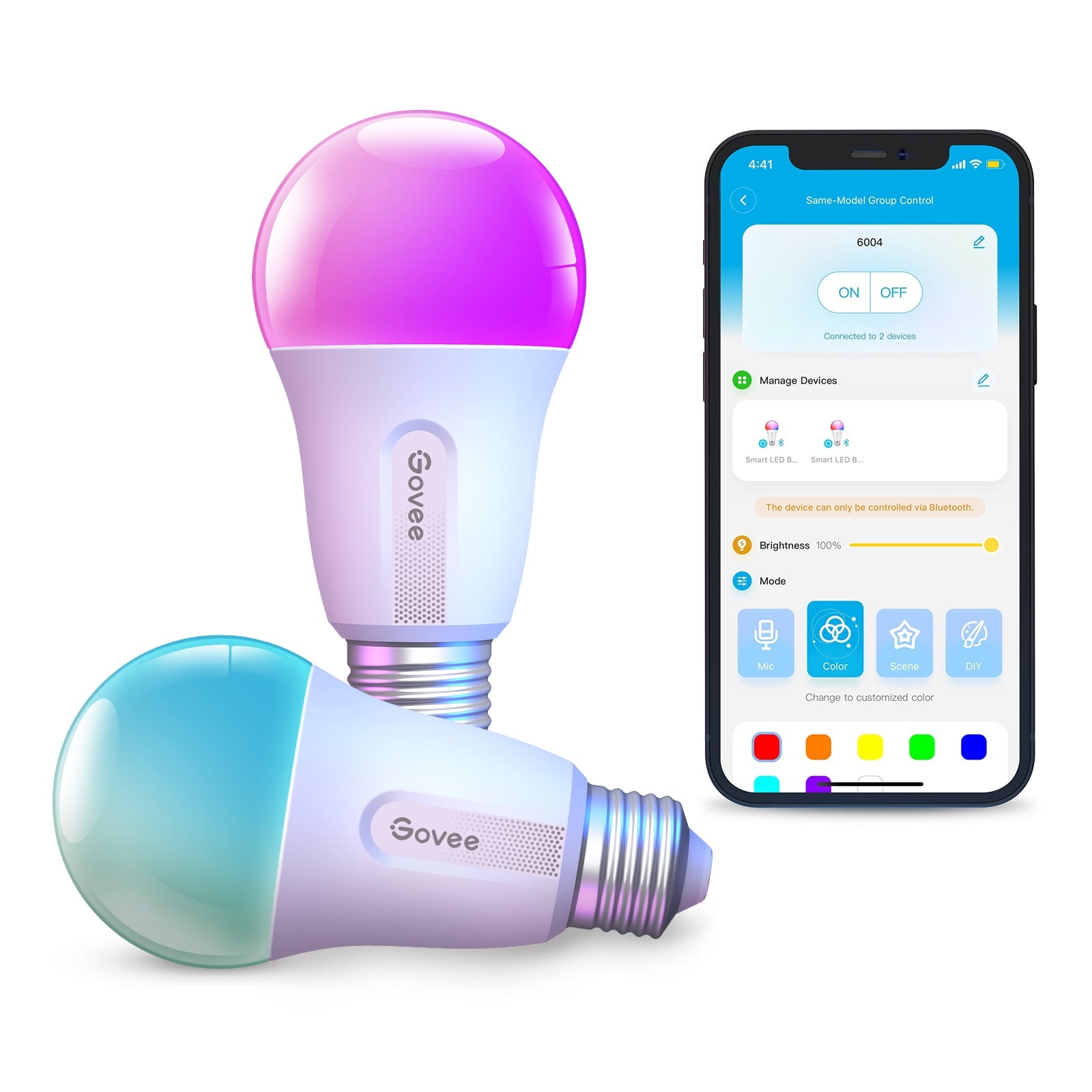 Govee Smart LED Bulbs A19 800LM, 9W RGBWW Color-Changing Light Bulbs, E26 Base, 2-Pack, WiFi + Bluetooth