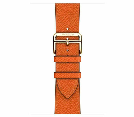 24K Gold Plated iWatch SERIES 8 HERMES 45mm Attelage Gold Buckle Orange Ban