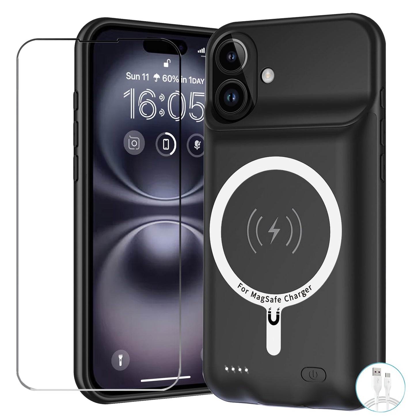 Battery Case for iPhone 16e, Upgraded 10000mAh Pack Rechargeable Charger Case with Wireless Charging Compatible for iPhone 16e (6.1 inch) External Battery Charging Cover(Black)