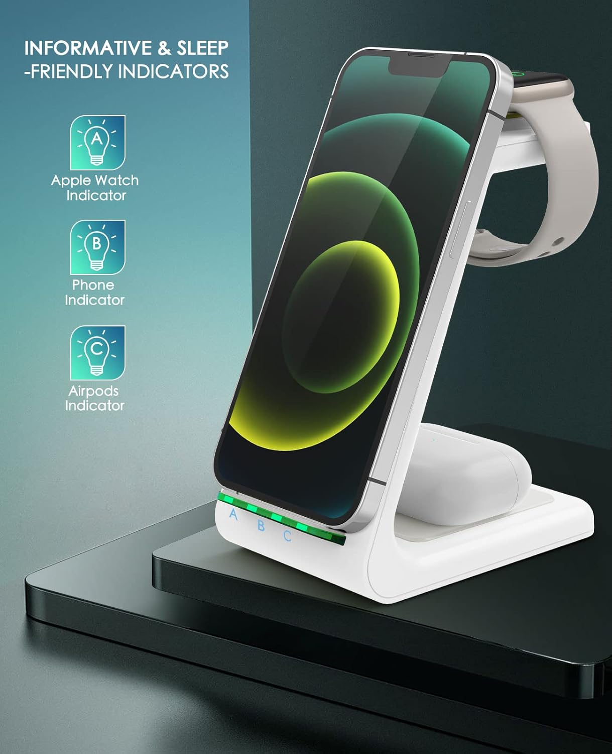 3 in 1 Wireless Charging Station, 2025 Upgraded Fast Desk Charger Station for iPhone 16 15 14 13 12 Pro Max Plus, Charger Stand for Apple Watch 10 9 8 7 6 5 4 3 2 SE, Airpods 4 3 2 Pro