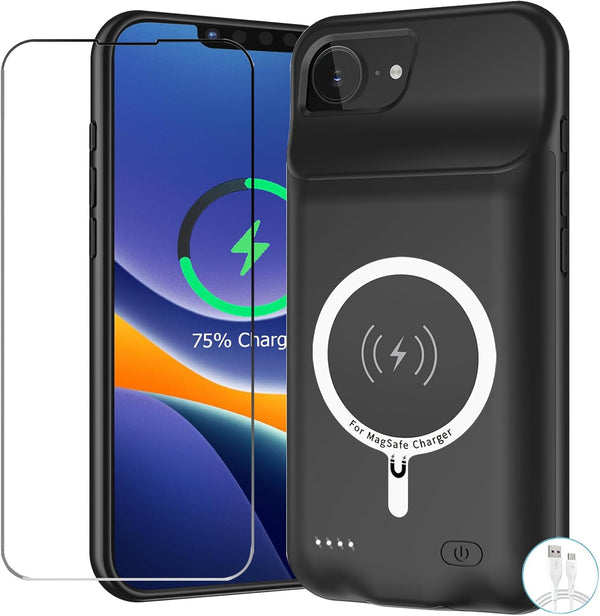 Battery Case for iPhone 16e, Upgraded 10000mAh Pack Rechargeable Charger Case with Wireless Charging Compatible for iPhone 16e (6.1 inch) External Battery Charging Cover(Black)