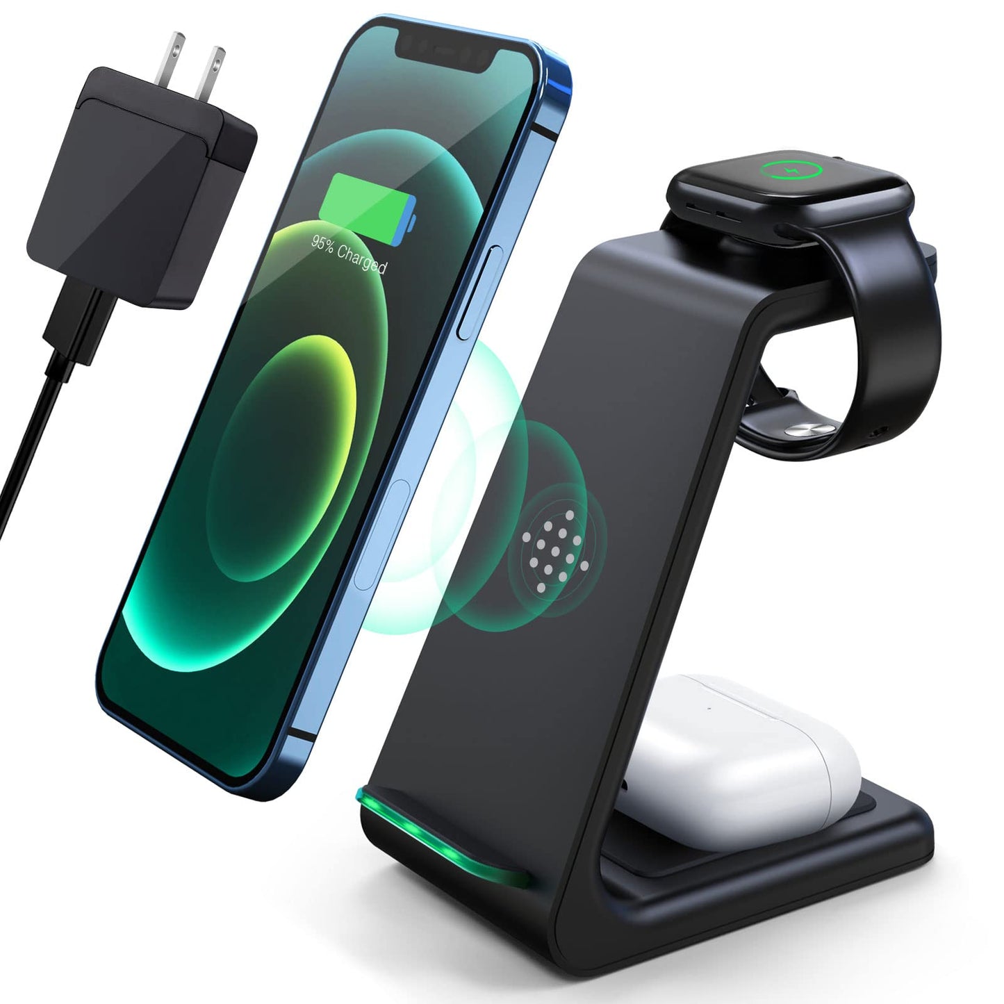 3 in 1 Wireless Charging Station, 2025 Upgraded Fast Desk Charger Station for iPhone 16 15 14 13 12 Pro Max Plus, Charger Stand for Apple Watch 10 9 8 7 6 5 4 3 2 SE, Airpods 4 3 2 Pro