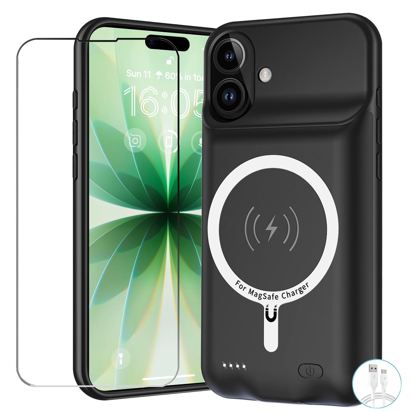 Battery Case for iPhone 16e, Upgraded 10000mAh Pack Rechargeable Charger Case with Wireless Charging Compatible for iPhone 16e (6.1 inch) External Battery Charging Cover(Black)
