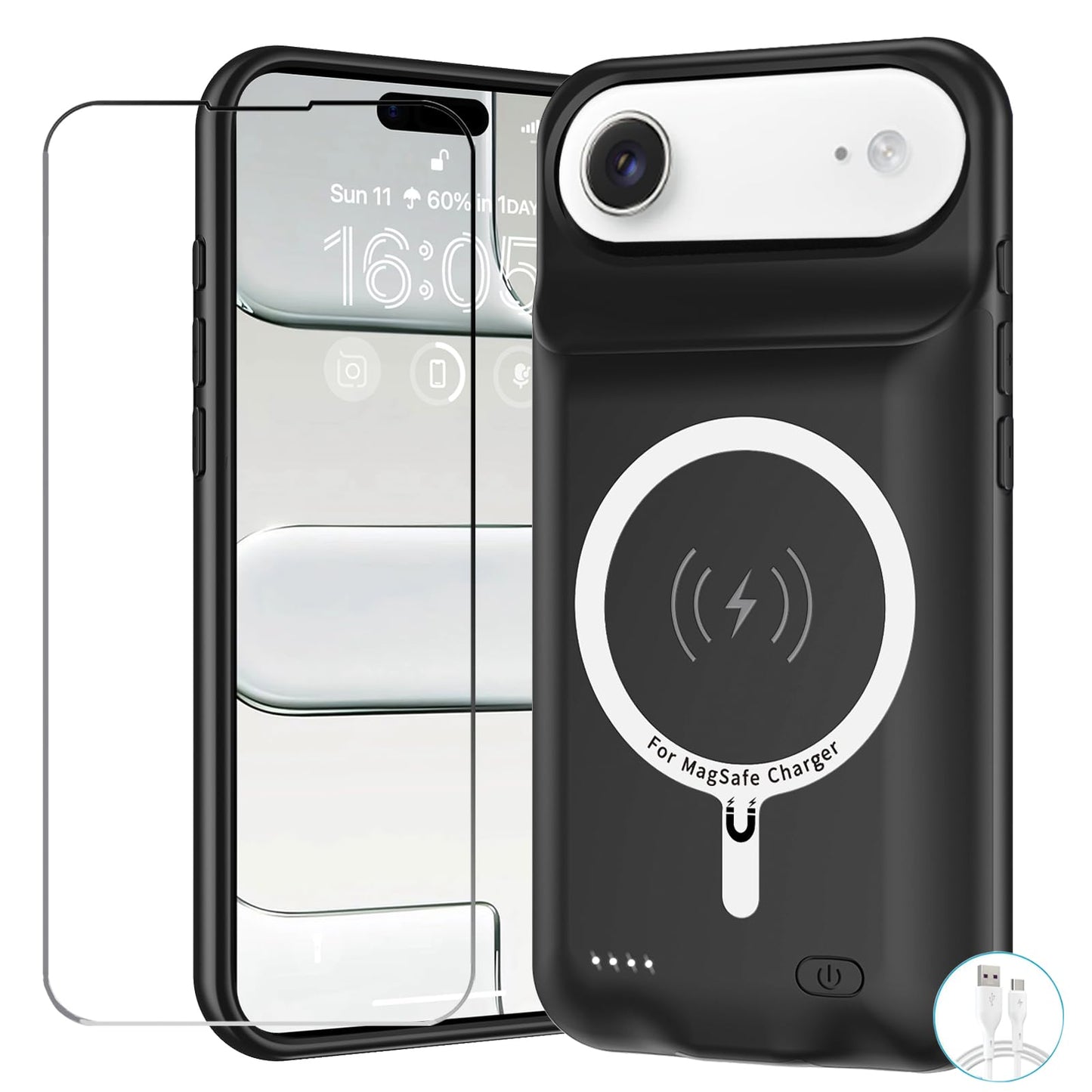 Battery Case for iPhone 16e, Upgraded 10000mAh Pack Rechargeable Charger Case with Wireless Charging Compatible for iPhone 16e (6.1 inch) External Battery Charging Cover(Black)