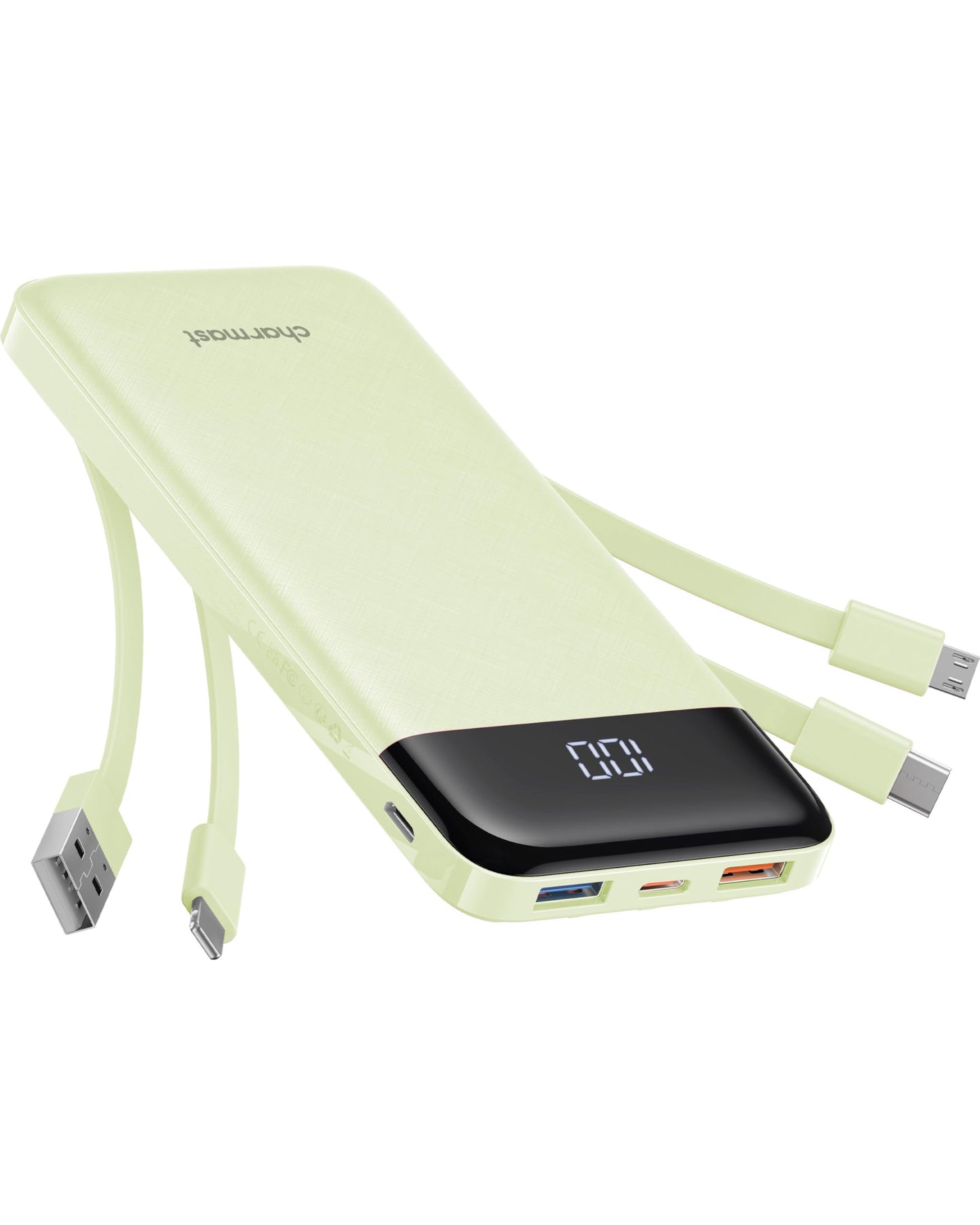 Charmast Portable Charger with Built in Cables, Power Bank with Cords Wires, Slim 10000mAh Travel Battery Pack 6 Outputs 3 Inputs 3A Fast Charging for Samsung Google Pixel LG Moto iPhone iPad