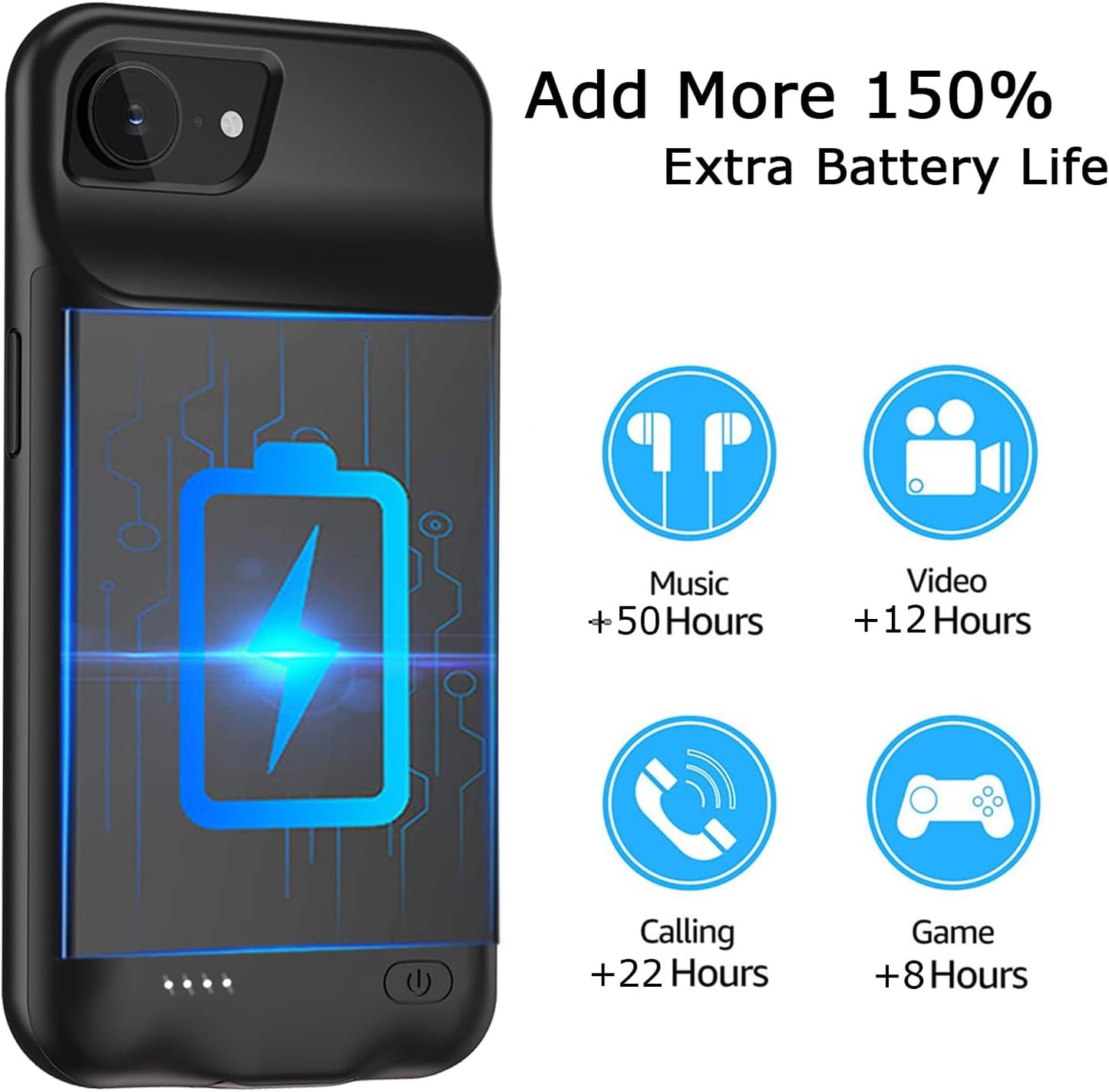 Battery Case for iPhone 16e, Upgraded 10000mAh Pack Rechargeable Charger Case with Wireless Charging Compatible for iPhone 16e (6.1 inch) External Battery Charging Cover(Black)