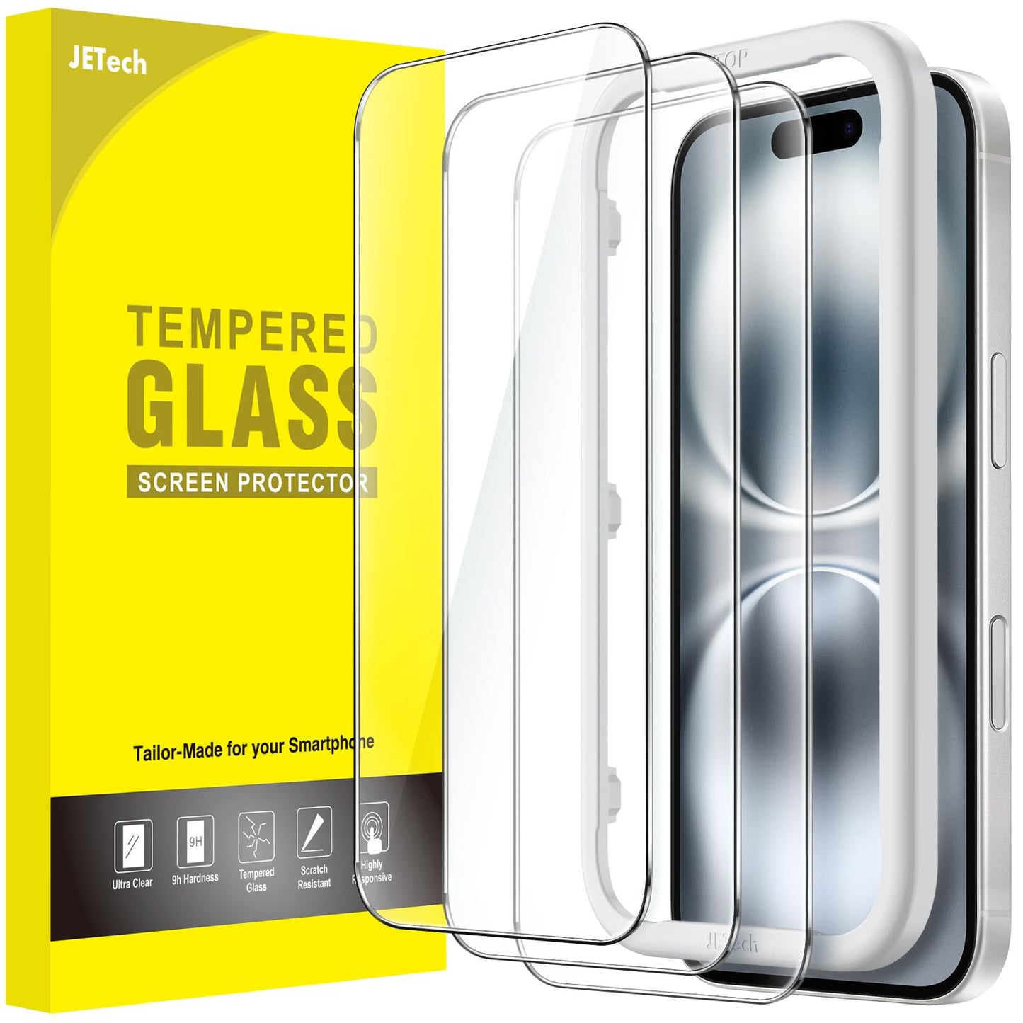 JETech Full Coverage Screen Protector for iPhone 16e 6.1-Inch 2025, 9H Tempered Glass Film, Case-Friendly, HD Clear, 3-Pack