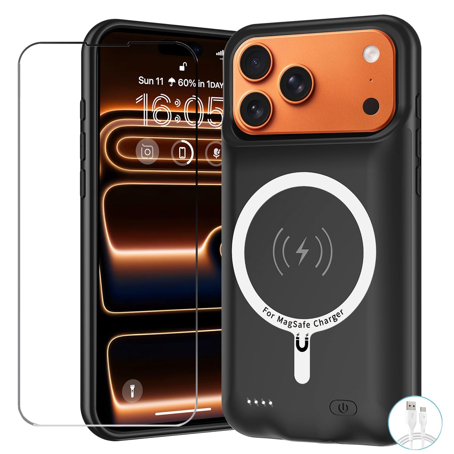 Battery Case for iPhone 16e, Upgraded 10000mAh Pack Rechargeable Charger Case with Wireless Charging Compatible for iPhone 16e (6.1 inch) External Battery Charging Cover(Black)