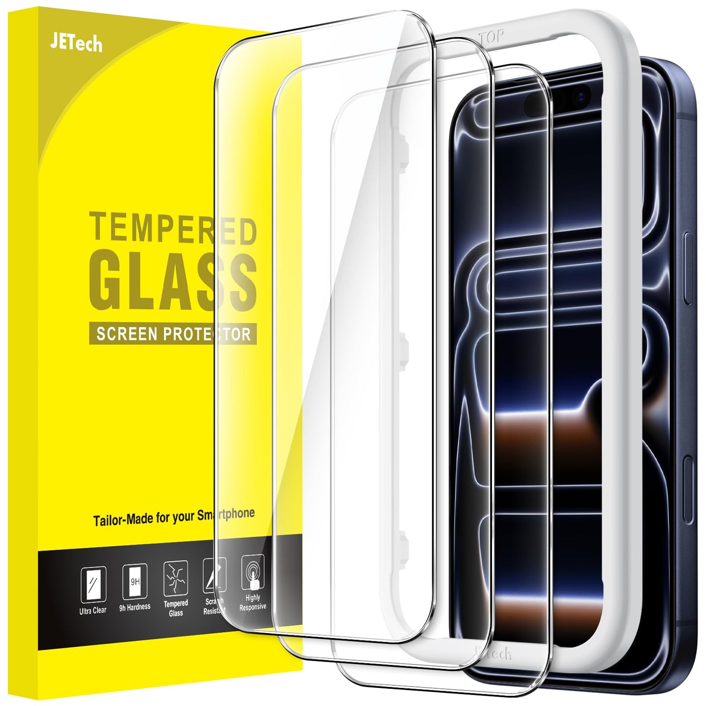 JETech Full Coverage Screen Protector for iPhone 16e 6.1-Inch 2025, 9H Tempered Glass Film, Case-Friendly, HD Clear, 3-Pack