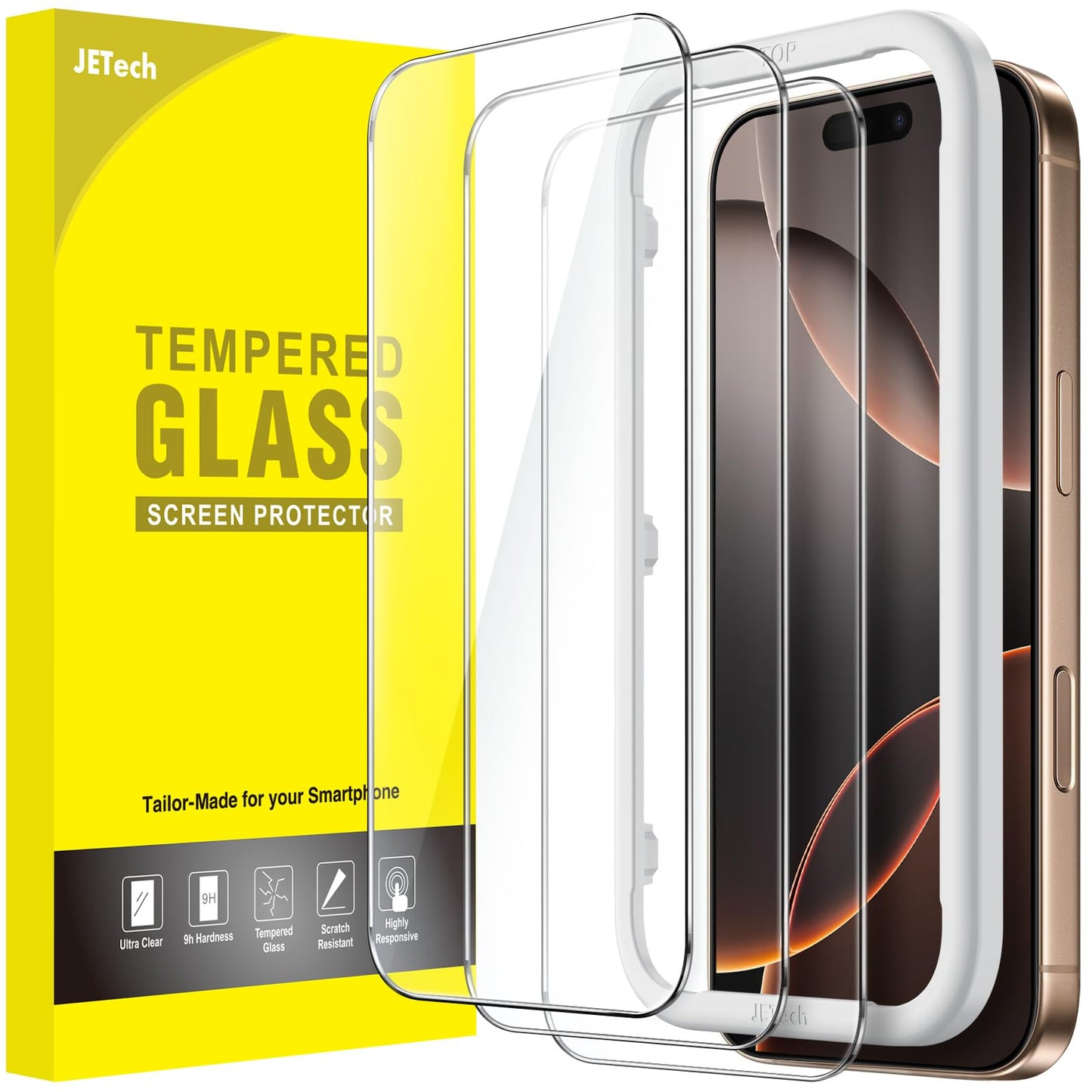 JETech Full Coverage Screen Protector for iPhone 16e 6.1-Inch 2025, 9H Tempered Glass Film, Case-Friendly, HD Clear, 3-Pack