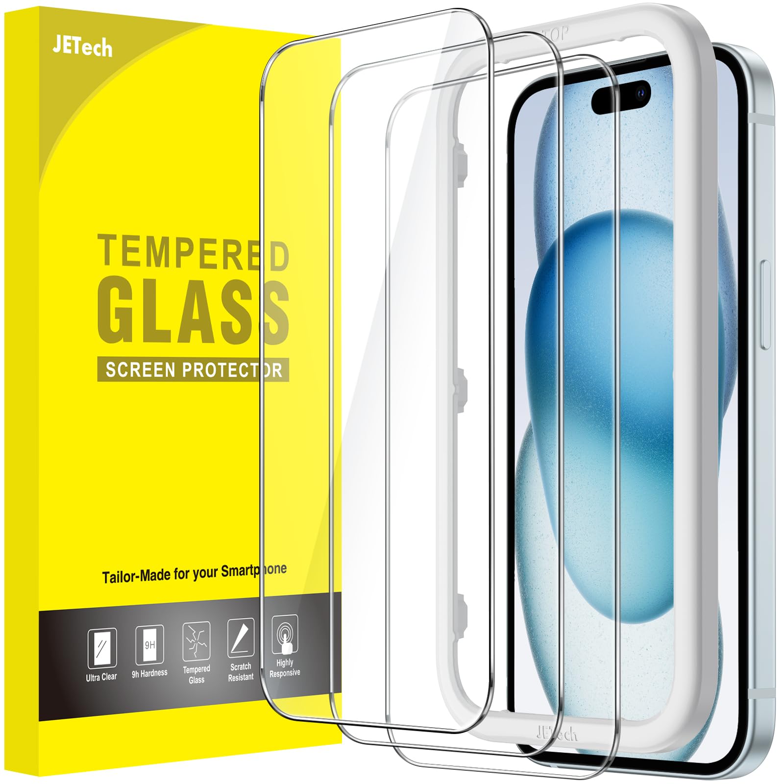 JETech Full Coverage Screen Protector for iPhone 16e 6.1-Inch 2025, 9H Tempered Glass Film, Case-Friendly, HD Clear, 3-Pack