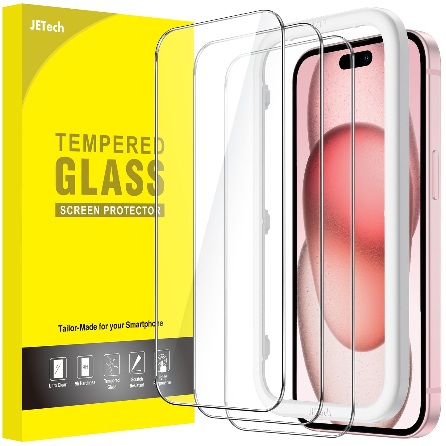 JETech Full Coverage Screen Protector for iPhone 16e 6.1-Inch 2025, 9H Tempered Glass Film, Case-Friendly, HD Clear, 3-Pack