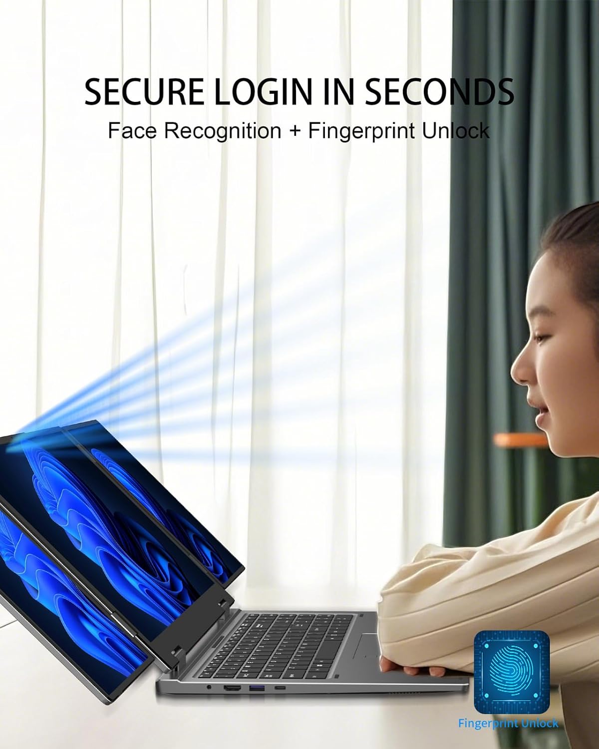Triple Screen Laptop,16” Main + Dual 10.5” Monitors, Core i7-12700H, 32GB RAM,2TB SSD, Windows 11 Pro,Wi-Fi 6,BT 5.2,Face & Fingerprint Unlock,USB-C,HDMI for Business/Design/Stock Trading