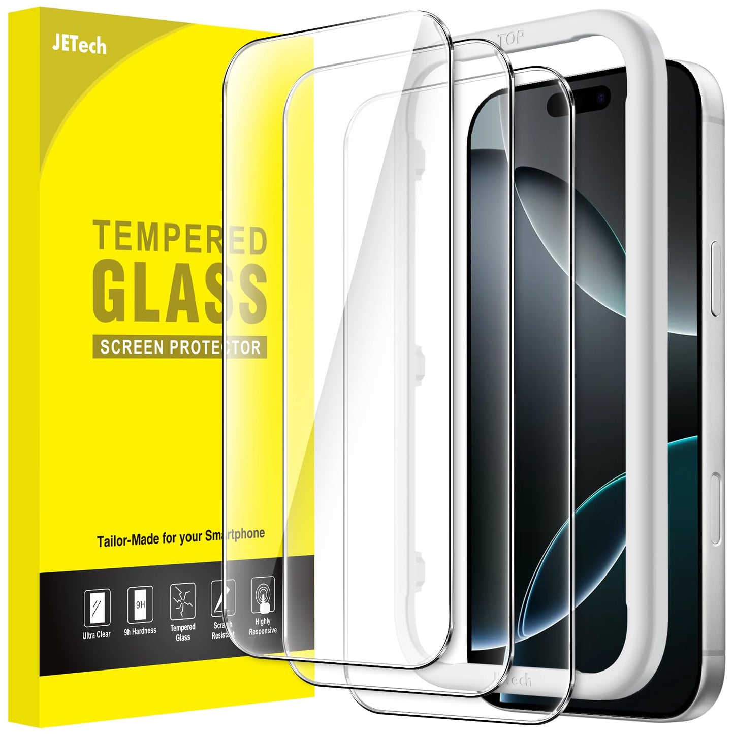 JETech Full Coverage Screen Protector for iPhone 16e 6.1-Inch 2025, 9H Tempered Glass Film, Case-Friendly, HD Clear, 3-Pack