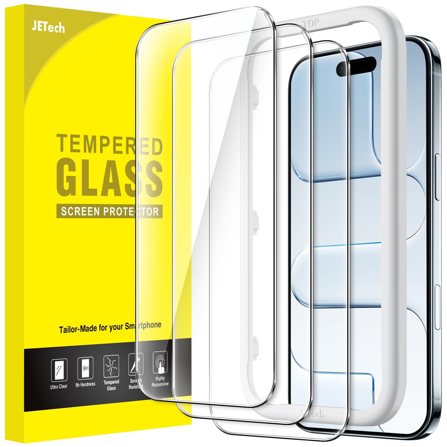 JETech Full Coverage Screen Protector for iPhone 16e 6.1-Inch 2025, 9H Tempered Glass Film, Case-Friendly, HD Clear, 3-Pack