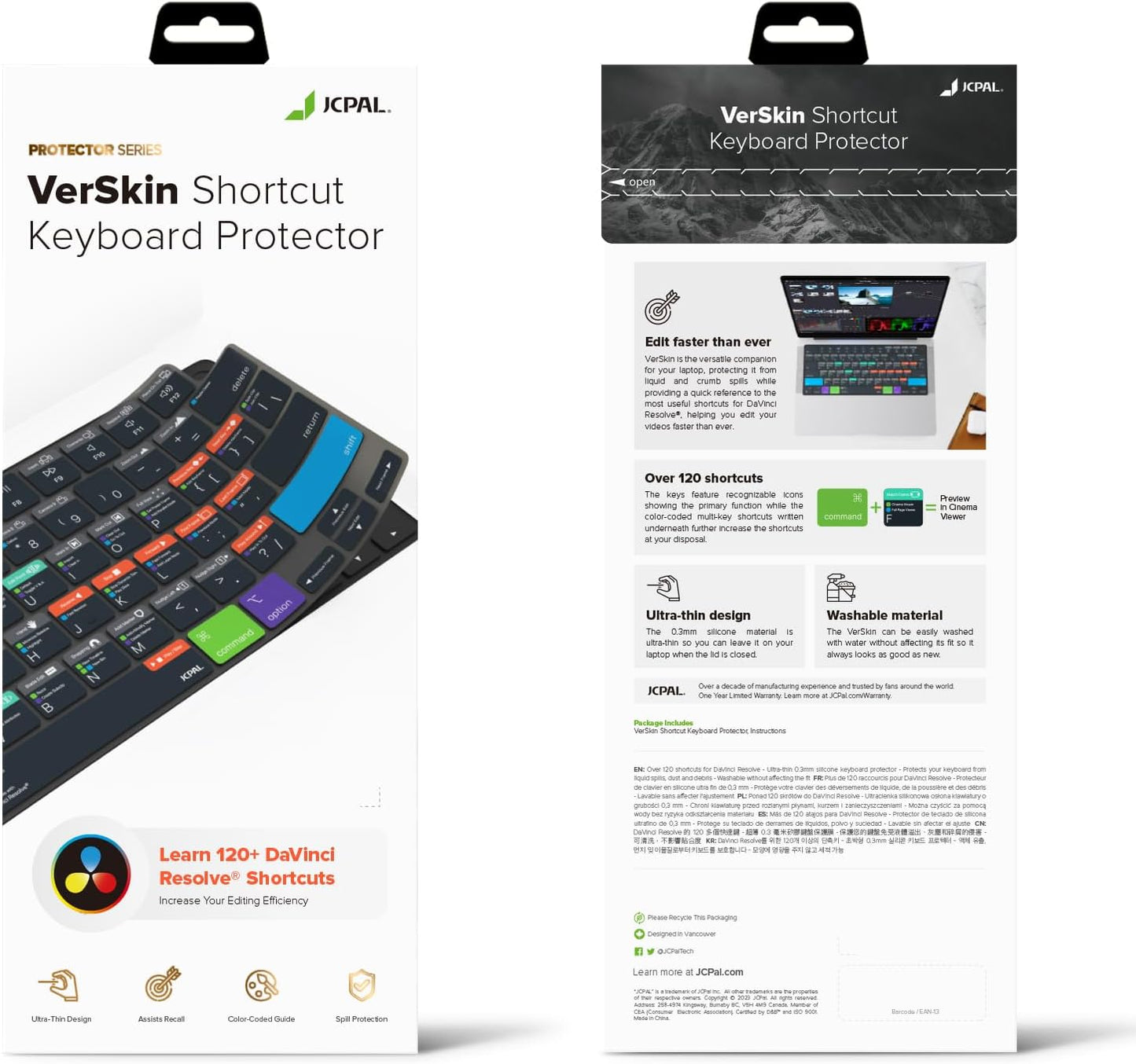 JCPal Davinci Resolve Shortcut Guide Keyboard Cover for Apple MacBook Pro 14 inch and MacBook Pro 16 inch (M1-M4 Models) and MacBook Air 13 inch and MacBook Air 15 inch (M2-M4 Models) (US-Layout)