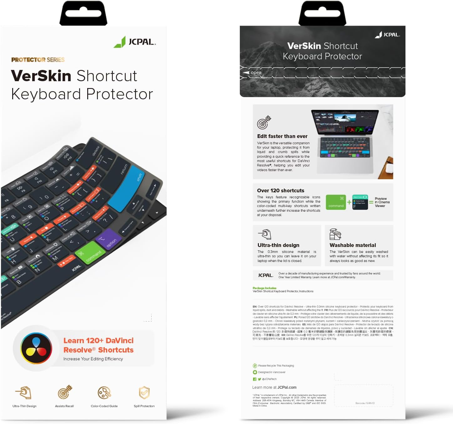 JCPal Davinci Resolve Shortcut Guide Keyboard Cover for Apple MacBook Pro 14 inch and MacBook Pro 16 inch (M1-M4 Models) and MacBook Air 13 inch and MacBook Air 15 inch (M2-M4 Models) (US-Layout)