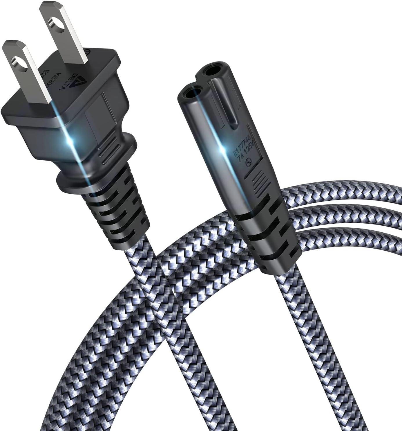 Power Cord, Goalfish 6.6ft/2m AC Power Cable 7A 125V TV Power Cord 18AWG 2 Prong Power Cable Replacement for Sony PS4, PS5 Game Console, Speaker, Monitor, HDTV, 4K TV, Printer, Laptop Power Supply