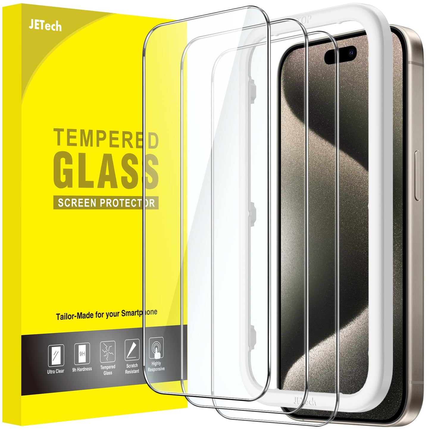 JETech Full Coverage Screen Protector for iPhone 16e 6.1-Inch 2025, 9H Tempered Glass Film, Case-Friendly, HD Clear, 3-Pack