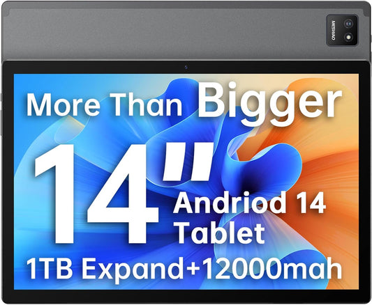 MESWAO Android 14 inch Tablet, Large Tablet with 1920x1200 IPS FHD Big Screen Display, 8Core CPU, RAM 6GB, ROM 128GB, Max 1TB TF Card Supports, 12000mAh All-Day Big Battery Life, Wi-Fi 6, 2025, Gary