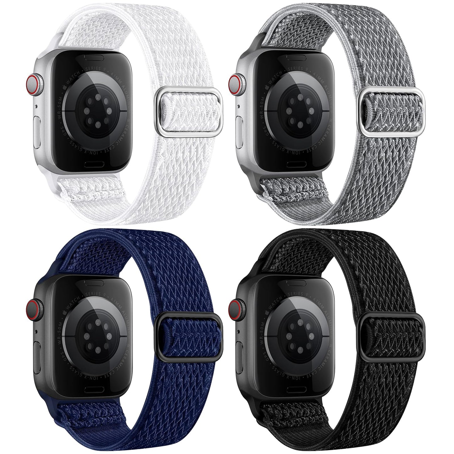 4 Pack Stretchy Nylon Band Compatible with Apple Watch Bands for Men Women 44mm 40mm 41mm 42mm 45mm 46mm 49mm 38mm, Braided Solo Loop Elastic Strap for iWatch Ultra 3 2 Series 11 10 9 8 7 6 5 4 SE 3