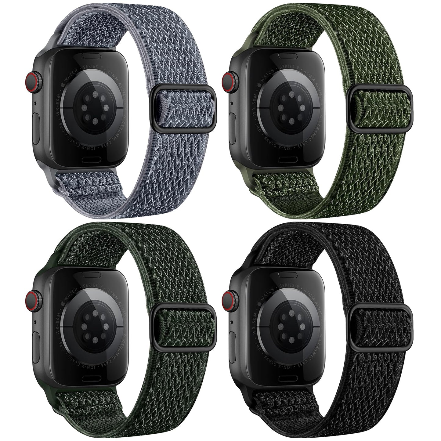 4 Pack Stretchy Nylon Band Compatible with Apple Watch Bands for Men Women 44mm 40mm 41mm 42mm 45mm 46mm 49mm 38mm, Braided Solo Loop Elastic Strap for iWatch Ultra 3 2 Series 11 10 9 8 7 6 5 4 SE 3