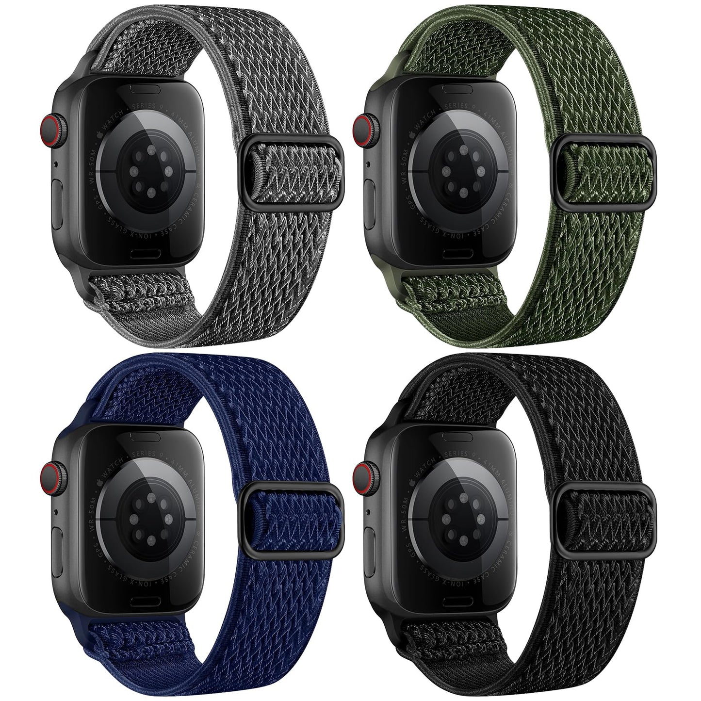 4 Pack Stretchy Nylon Band Compatible with Apple Watch Bands for Men Women 44mm 40mm 41mm 42mm 45mm 46mm 49mm 38mm, Braided Solo Loop Elastic Strap for iWatch Ultra 3 2 Series 11 10 9 8 7 6 5 4 SE 3