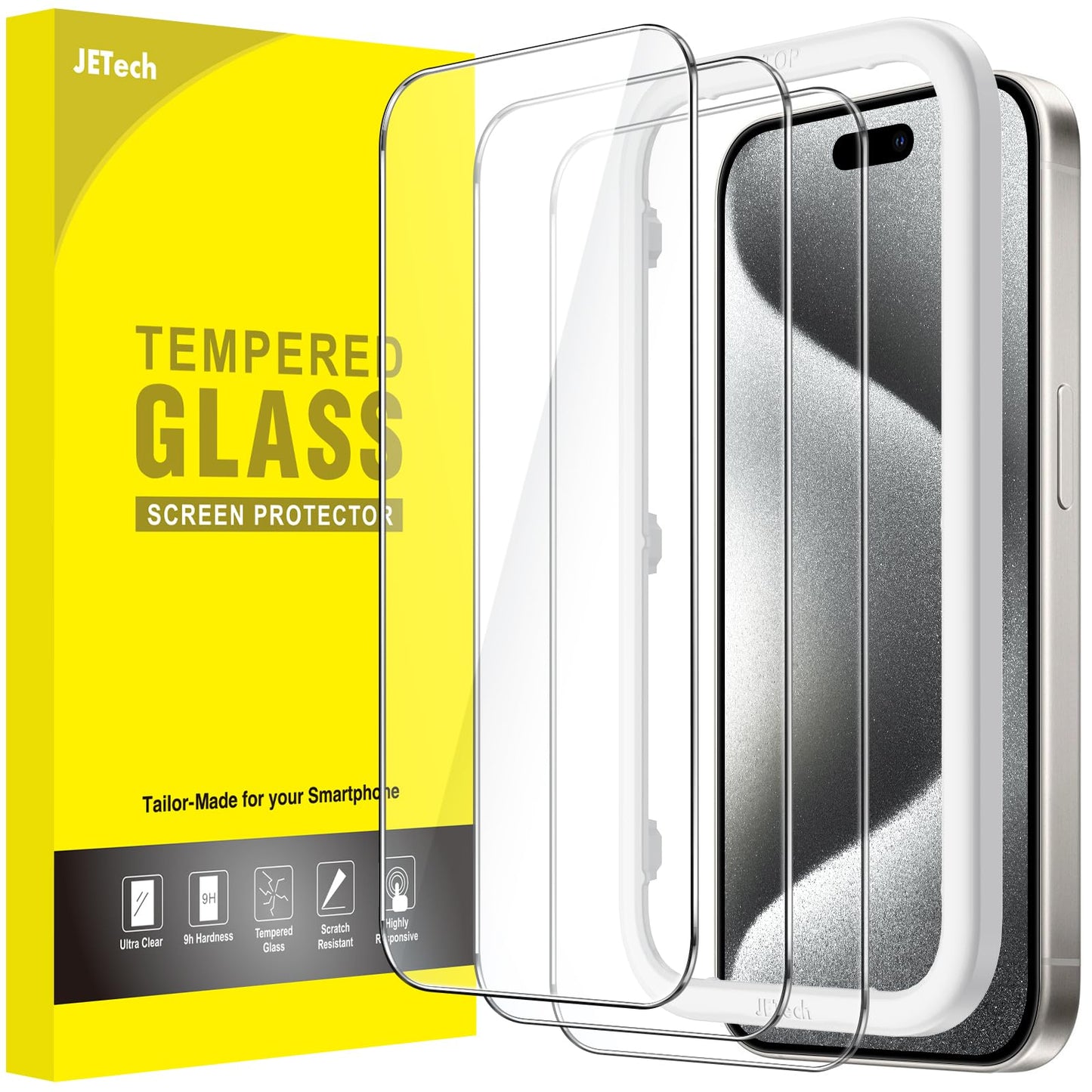 JETech Full Coverage Screen Protector for iPhone 16e 6.1-Inch 2025, 9H Tempered Glass Film, Case-Friendly, HD Clear, 3-Pack