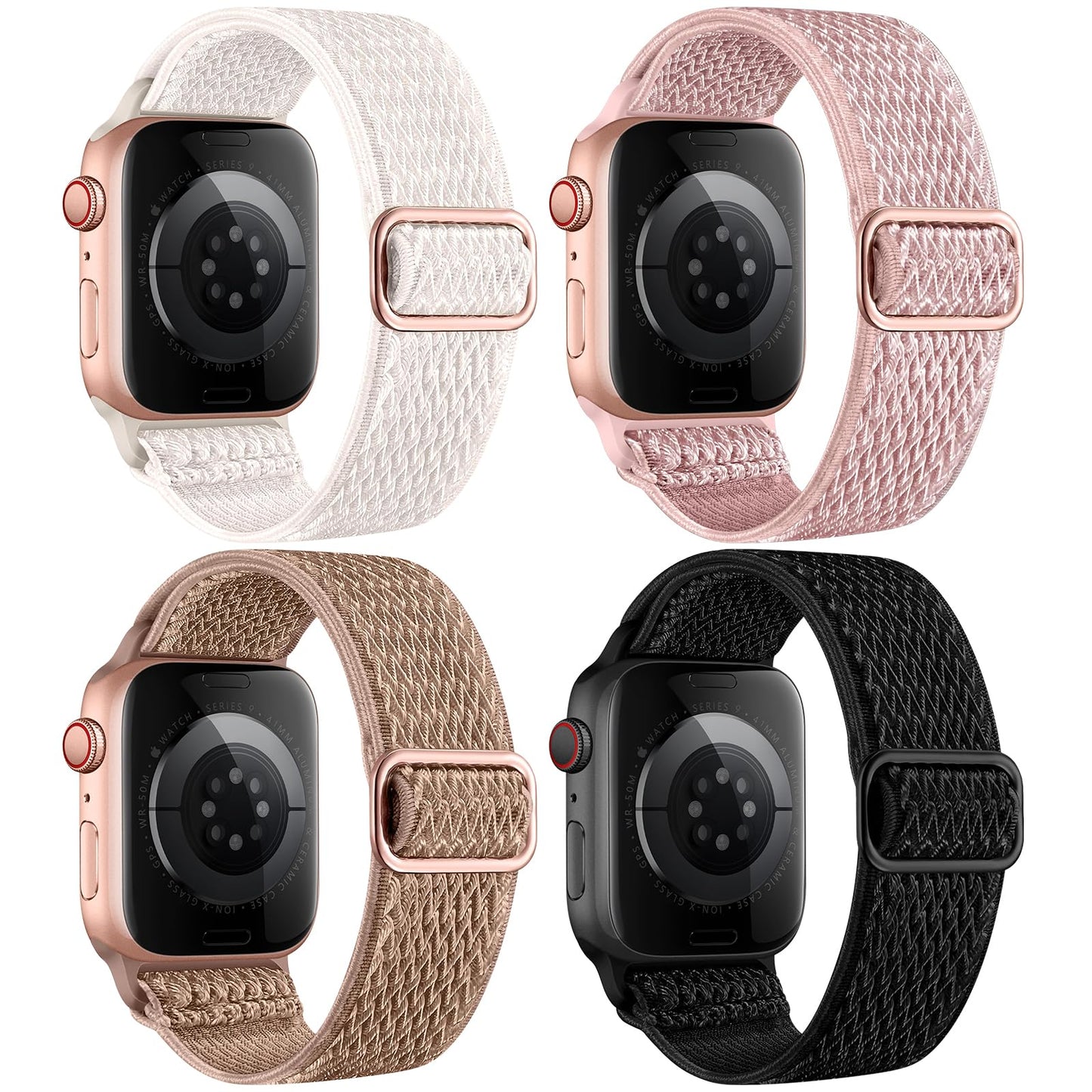 4 Pack Stretchy Nylon Band Compatible with Apple Watch Bands for Men Women 44mm 40mm 41mm 42mm 45mm 46mm 49mm 38mm, Braided Solo Loop Elastic Strap for iWatch Ultra 3 2 Series 11 10 9 8 7 6 5 4 SE 3