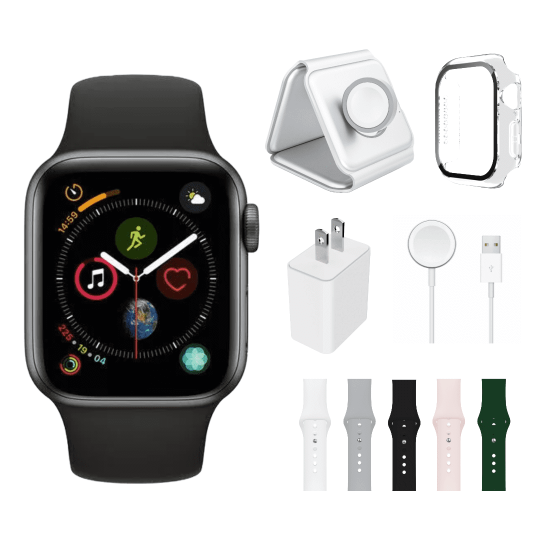 Restored Apple Watch Series 5 Bundle - 44mm GPS Space Gray (2019) - 3-in-1 MagSafe Charger, Protective Case & 6 Bands Included (Refurbished)