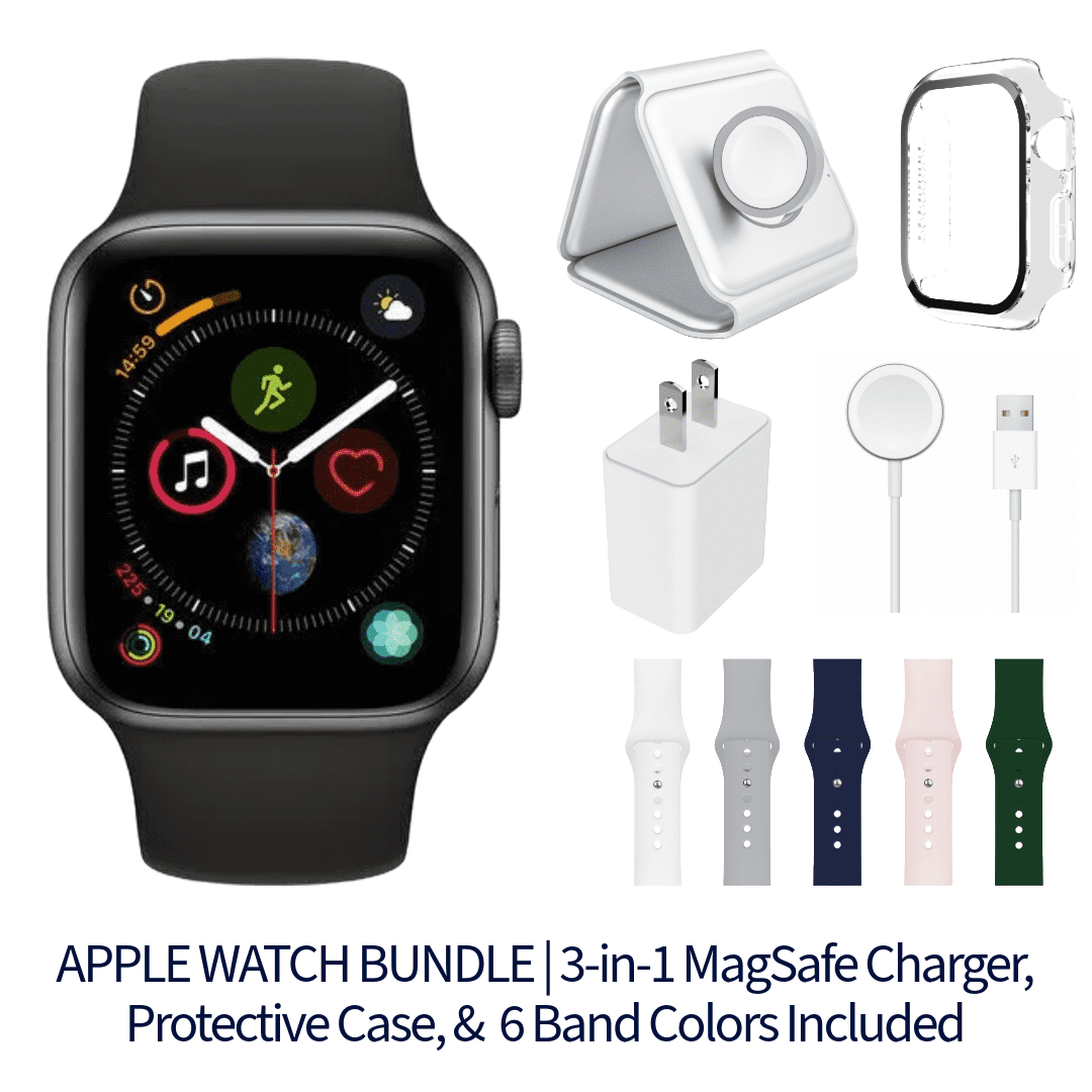 Restored Apple Watch Series 5 Bundle - 44mm GPS Space Gray (2019) - 3-in-1 MagSafe Charger, Protective Case & 6 Bands Included (Refurbished)