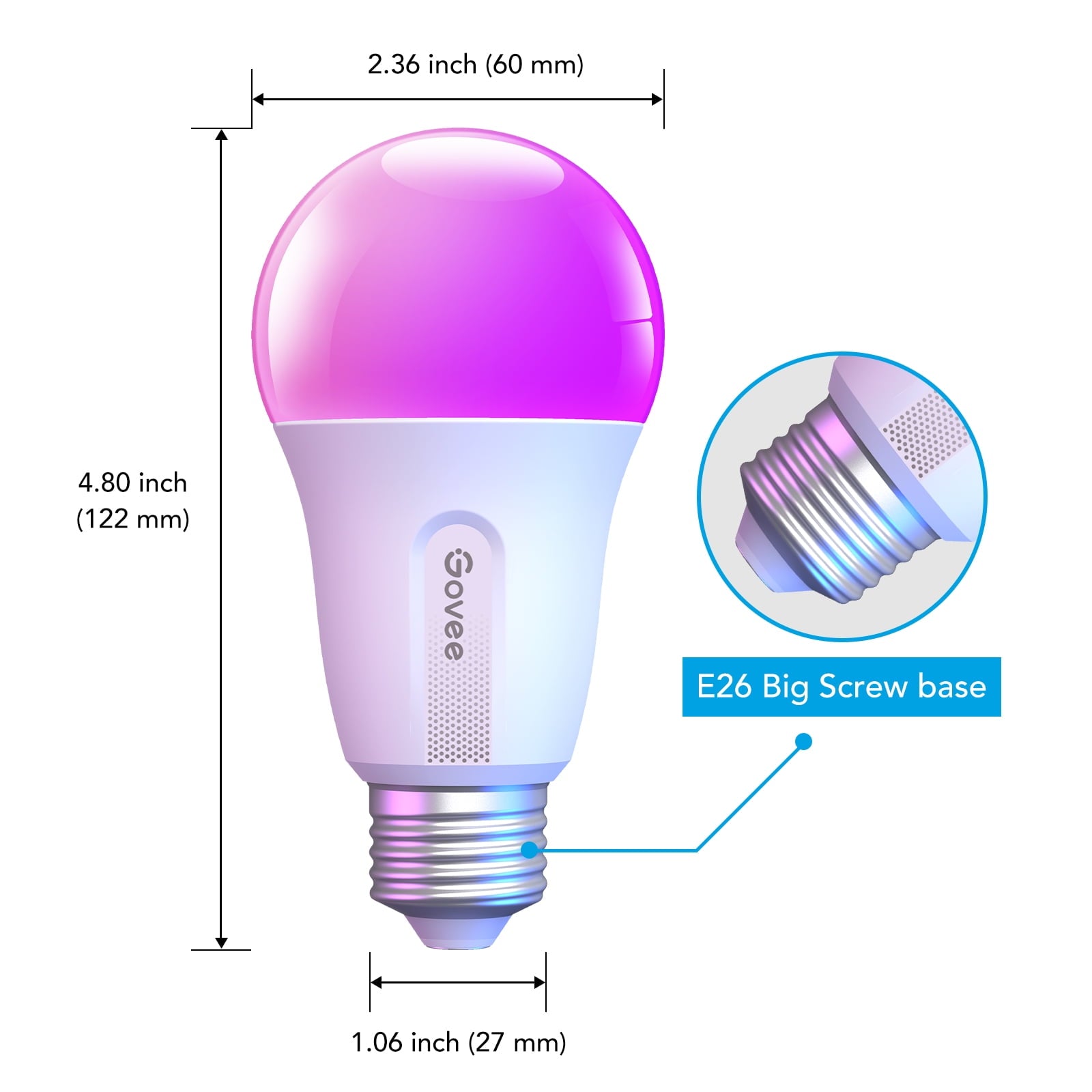Govee Smart LED Bulbs A19 800LM, 9W RGBWW Color-Changing Light Bulbs, E26 Base, 2-Pack, WiFi + Bluetooth