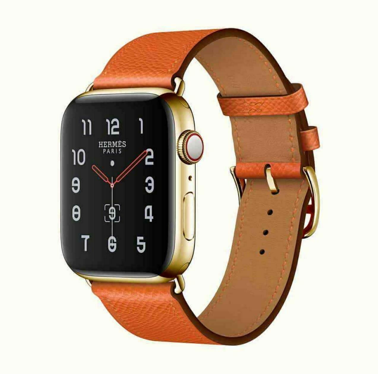 24K Gold Plated iWatch SERIES 8 HERMES 45mm Attelage Gold Buckle Orange Ban