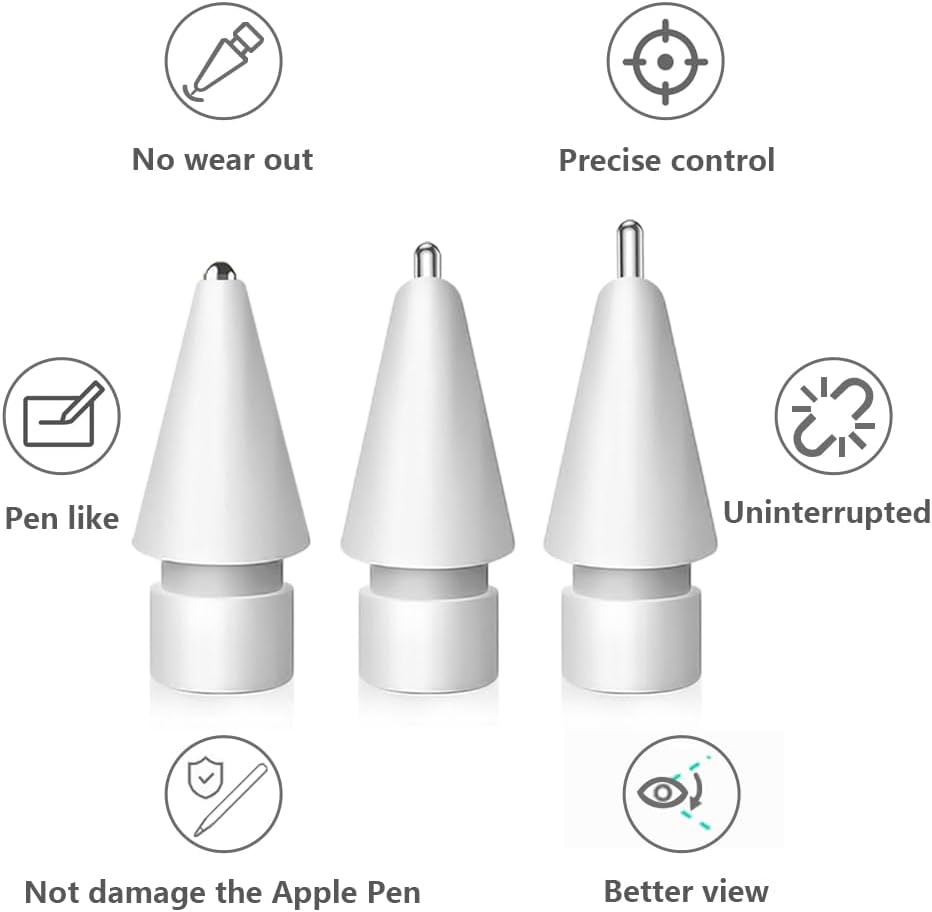 Upgraded Tips for Apple Pencil, Mix Replacement Pencil Tips for Apple Pencil 2nd/ 1st Gen/USB-C/Pencil Pro Tips(6 PCS)