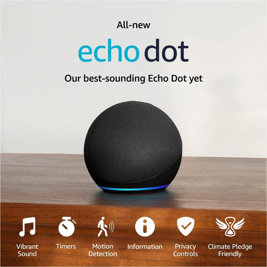 Like-New Amazon Echo Dot, Vibrant sounding Alexa speaker, Great for bedrooms, dining rooms and offices, Charcoal