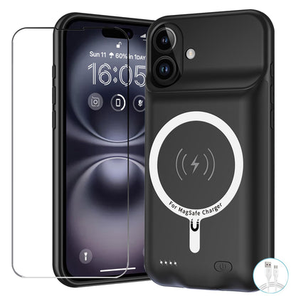 Battery Case for iPhone 16e, Upgraded 10000mAh Pack Rechargeable Charger Case with Wireless Charging Compatible for iPhone 16e (6.1 inch) External Battery Charging Cover(Black)