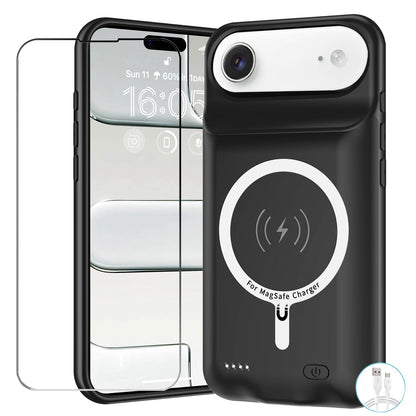 Battery Case for iPhone 16e, Upgraded 10000mAh Pack Rechargeable Charger Case with Wireless Charging Compatible for iPhone 16e (6.1 inch) External Battery Charging Cover(Black)