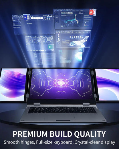 Triple Screen Laptop,16” Main + Dual 10.5” Monitors, Core i7-12700H, 32GB RAM,2TB SSD, Windows 11 Pro,Wi-Fi 6,BT 5.2,Face & Fingerprint Unlock,USB-C,HDMI for Business/Design/Stock Trading