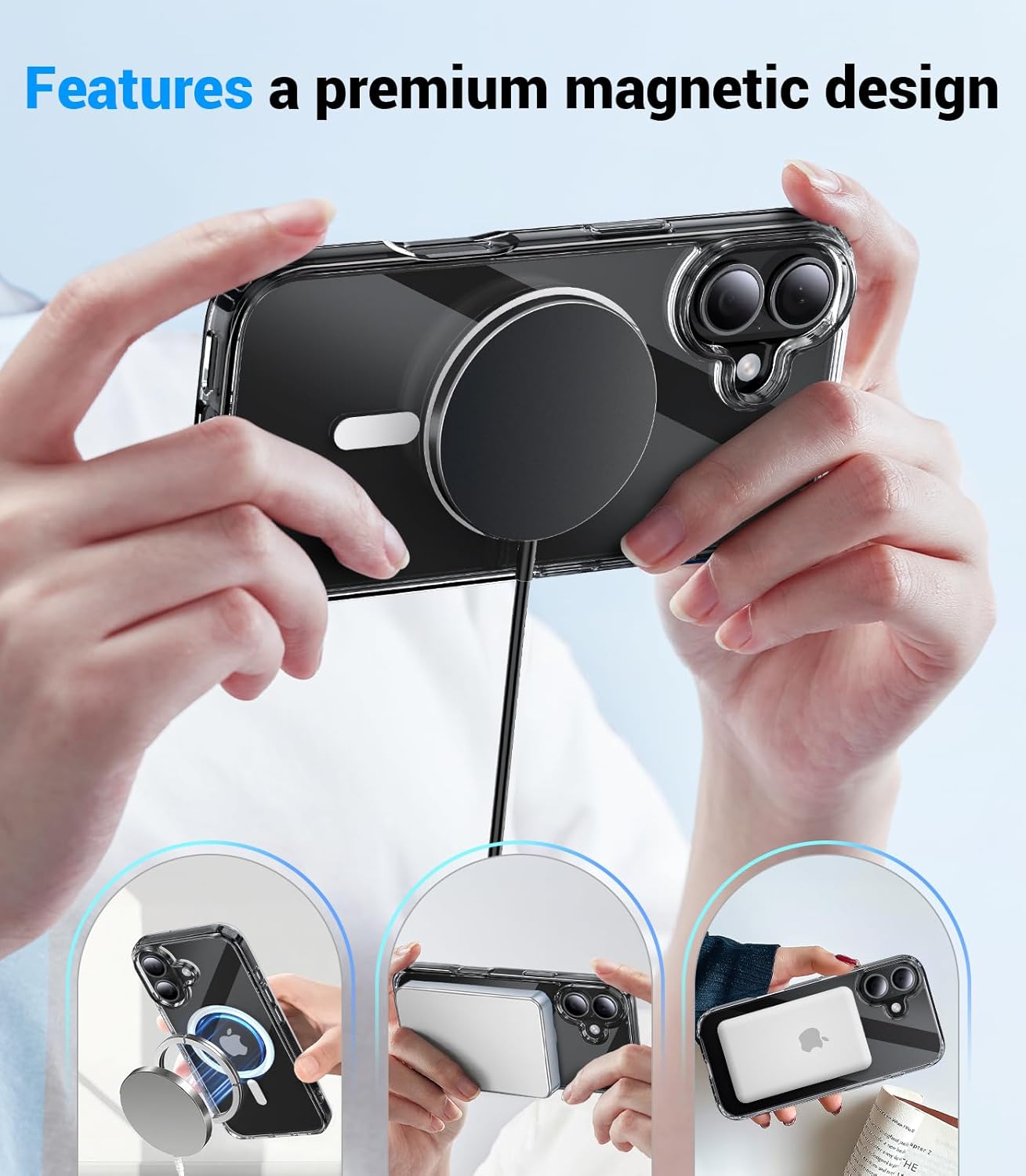 Magnetic for iPhone 17 Case, [Anti-Slip] [Military-Grade Drop Protection] [Camera Protection] Skin-Friendly Slim Translucent Shockproof Protective for iPhone 17 Phone Case, Crystal Clear