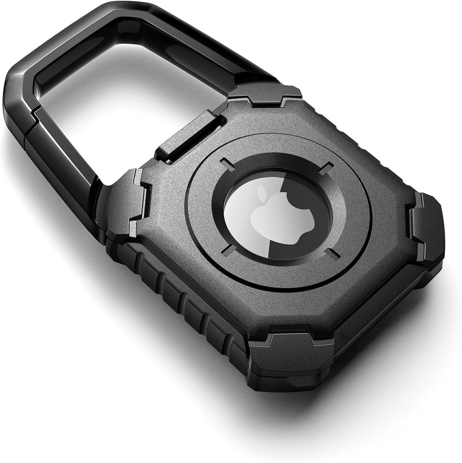 Dexnor for Apple AirTag Holder Air Tag Case with Carabiner & Locking Design, Shockproof Anti-Scratch TPU Cases Holders with Open Face & Raised Edge for AirTag Accessory for Keys, Pets, Luggage Black