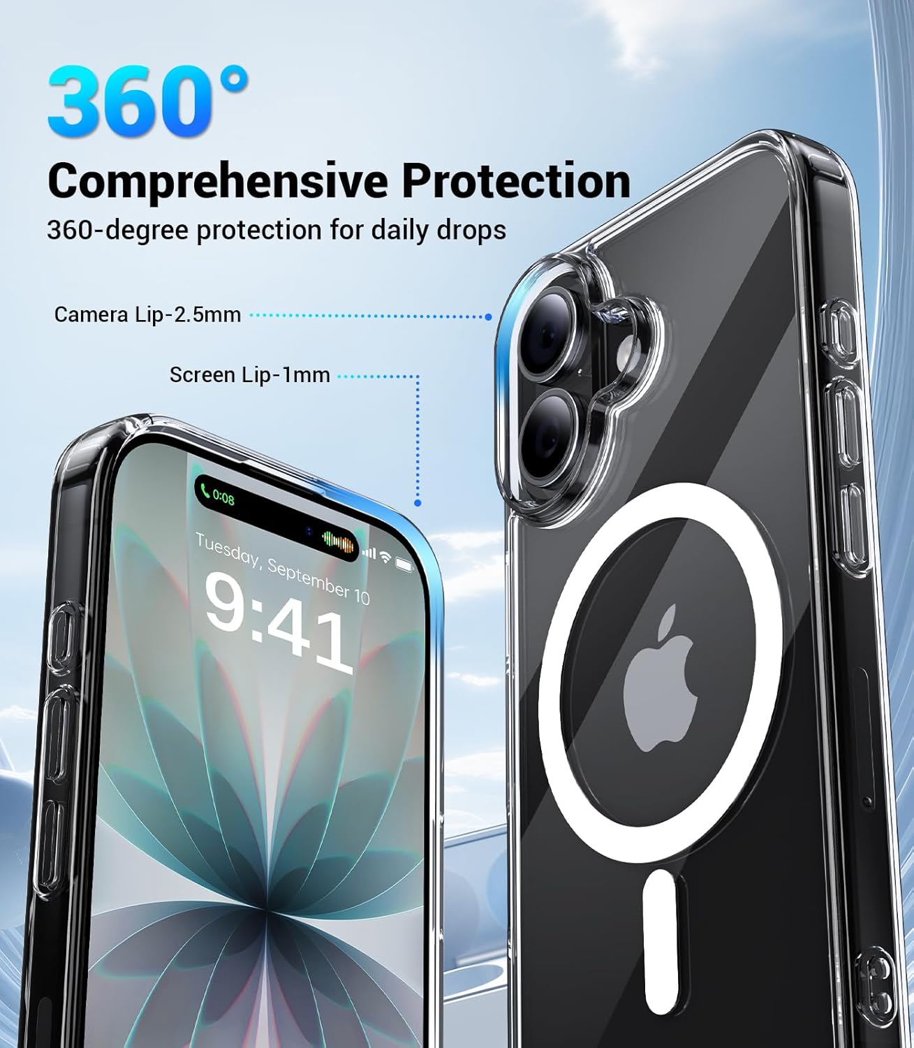 Magnetic for iPhone 17 Case, [Anti-Slip] [Military-Grade Drop Protection] [Camera Protection] Skin-Friendly Slim Translucent Shockproof Protective for iPhone 17 Phone Case, Crystal Clear