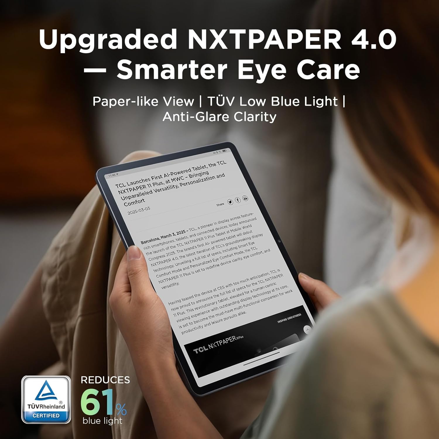 TCL NXTPAPER 11 Plus Android Tablet, 11.5" 120Hz 2.2K Drawing Pad & Digital Notebook, Stylus Included, NXTPAPER 4.0 Display, AI Tools, 8+8GB RAM, 256GB Storage, 8000mAh Battery, Onyx Black