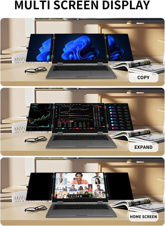 Triple Screen Laptop,16” Main + Dual 10.5” Monitors, Core i7-12700H, 32GB RAM,2TB SSD, Windows 11 Pro,Wi-Fi 6,BT 5.2,Face & Fingerprint Unlock,USB-C,HDMI for Business/Design/Stock Trading