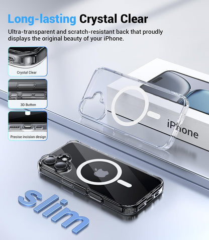 Magnetic for iPhone 17 Case, [Anti-Slip] [Military-Grade Drop Protection] [Camera Protection] Skin-Friendly Slim Translucent Shockproof Protective for iPhone 17 Phone Case, Crystal Clear