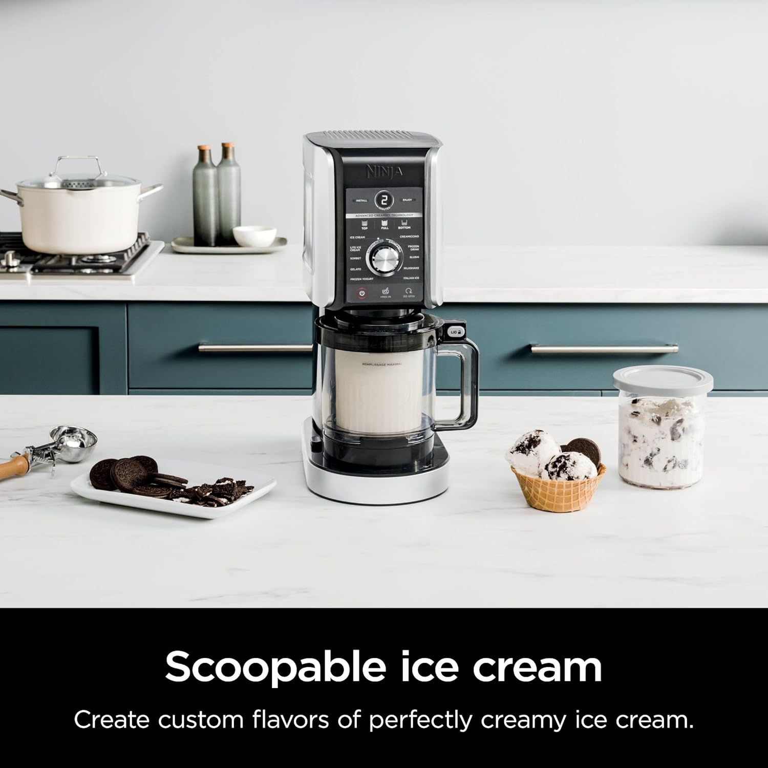 Ninja NC501 CREAMi Deluxe 11-in-1 Ice Cream & Frozen Treat Maker with 2 XL Family Size Pint Containers, Silver (Renewed)