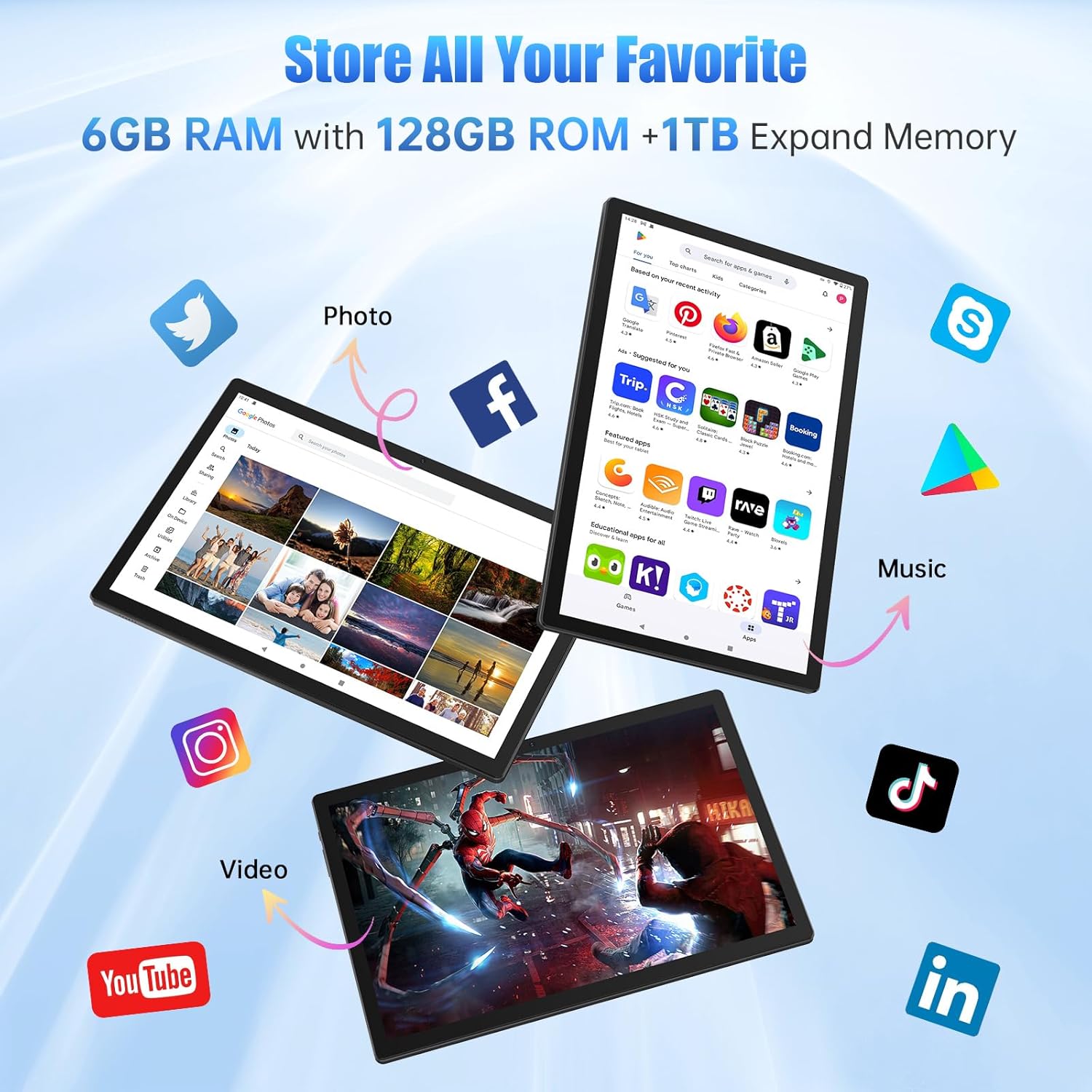 MESWAO Android 14 inch Tablet, Large Tablet with 1920x1200 IPS FHD Big Screen Display, 8Core CPU, RAM 6GB, ROM 128GB, Max 1TB TF Card Supports, 12000mAh All-Day Big Battery Life, Wi-Fi 6, 2025, Gary