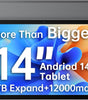 MESWAO Android 14 inch Tablet, Large Tablet with 1920x1200 IPS FHD Big Screen Display, 8Core CPU, RAM 6GB, ROM 128GB, Max 1TB TF Card Supports, 12000mAh All-Day Big Battery Life, Wi-Fi 6, 2025, Gary