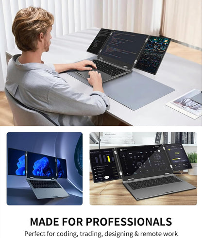 Triple Screen Laptop,16” Main + Dual 10.5” Monitors, Core i7-12700H, 32GB RAM,2TB SSD, Windows 11 Pro,Wi-Fi 6,BT 5.2,Face & Fingerprint Unlock,USB-C,HDMI for Business/Design/Stock Trading