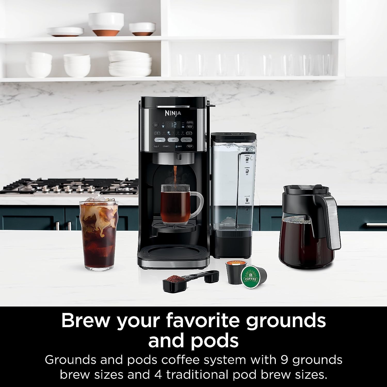 Ninja | Drip Coffee Maker | DualBrew Pro Hot & Iced Coffee | Compatible with K-Cup Pods | 3 Brew Styles (Classic, Rich, & Iced) | 60oz Removable Reservoir & Dishwasher Safe | Black | 12-Cup (Renewed)