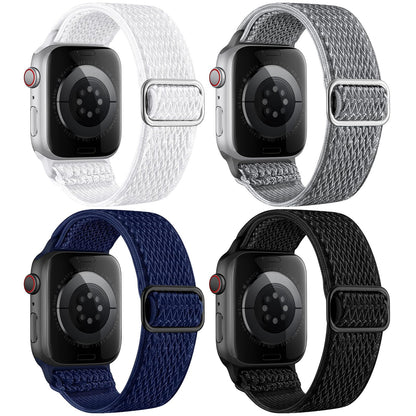 4 Pack Stretchy Nylon Band Compatible with Apple Watch Bands for Men Women 44mm 40mm 41mm 42mm 45mm 46mm 49mm 38mm, Braided Solo Loop Elastic Strap for iWatch Ultra 3 2 Series 11 10 9 8 7 6 5 4 SE 3
